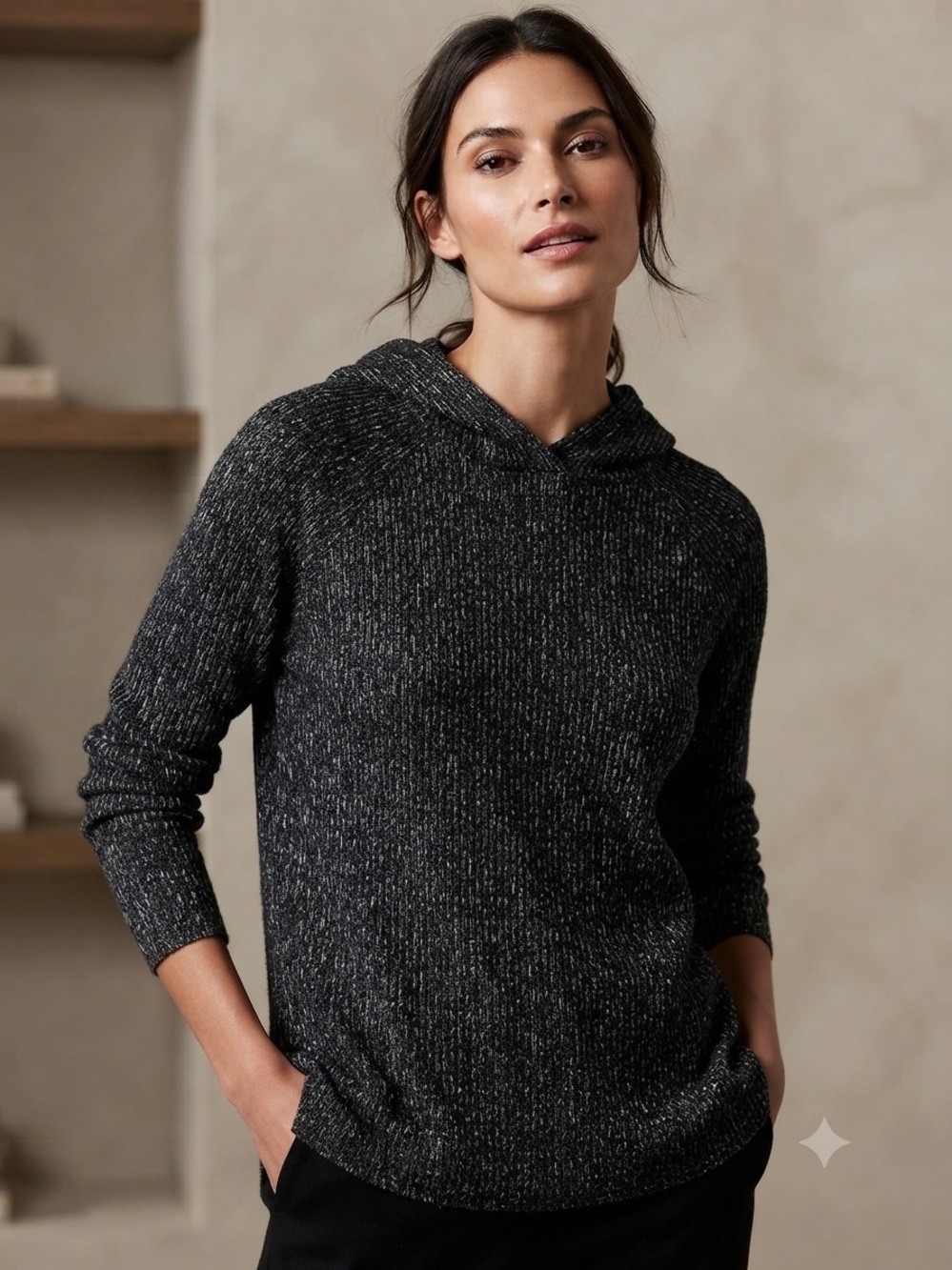 Kenneth Cole New York Ribbed Marled Hoodie Sweater - Size Small - Quiet Luxury